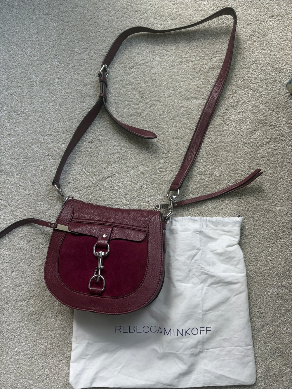 Rebecca Minkoff Maroon Leather & Suede Saddle Crossbody